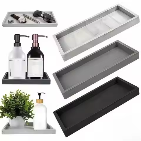 SUSU 1PC Rectangular Silicone Aromatherapy Tray For Bathroom, Non-Porous Vanity Table, Marble Washba