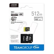 TEAM 十銓 PRO+ MicroSDXC 512GB UHS-I U3 A2 V30 記憶卡 (含轉卡+終身保固)