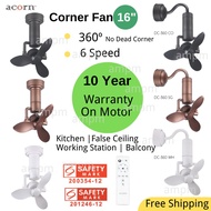 Acorn Corner Fan DC 16 inch Wall Fan With Remote Control 360 Rotating 6 Speed Ceiling Wall Mount Des