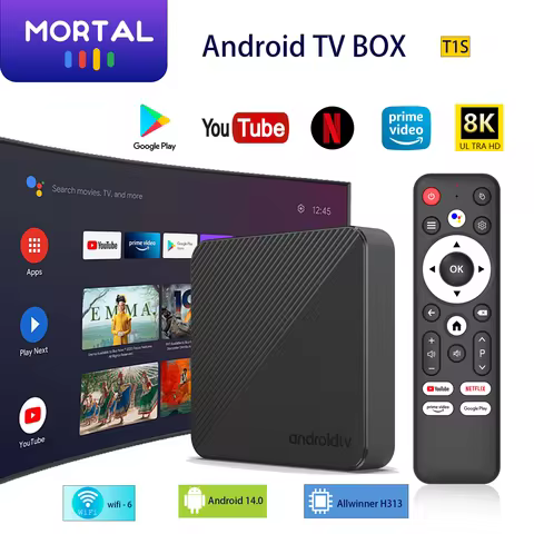 Android 14 Mortal T1S TV Box Wifi6 1000M Smart 4K Free Live TV Home theater AllwinnerH313 Streaming 