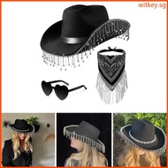 WIT Rhinestone Fringed Cowgirl  Hat Neck Scarf Women Party Wear Night Club Outfit