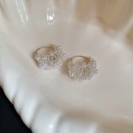 Unique Fashionable Hollow out Flower Basket Earrings Womens Pearl Stud Earrings 3D Design Lightweigh