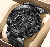 LIGE Jam tangan pria FOXBOX asli tampilan ganda bercahaya anti air kronograf olahraga digital watch
