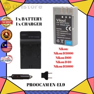 EN-EL9 PROOCAM BATTERY LI-ON &amp; CHARGER VILOSO CAMERA FOR NIKON D40, D60, D3000, D5000 DSLR