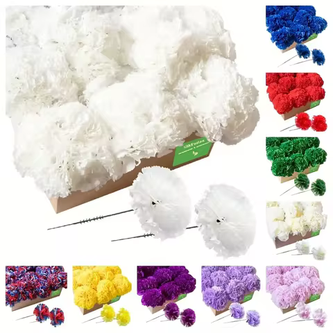 "100PCS 3.5" Artificial Carnations - Lifelike Faux Flowers for Funeral/Wedding Arrangements & DIY Cr