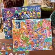 ENWEI 3 Pcs [Christmas Series] Landscape Stickers 3D Extra Large Waterproof Material Christmas Town 