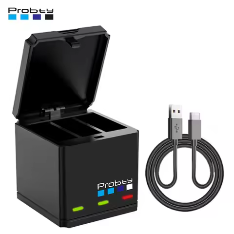 Original Probty Battery Charger For GoPro Go Pro Hero 8 7 6 5 Black 3-Ways Fast Charger Action Camer