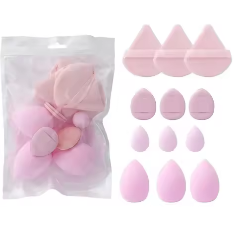 12-Piece All-Purpose Makeup Sponge Set, Made of 3 loose Powder Puffs, 3 Mini Air Cushion Puffs, 3 Be