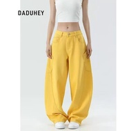 DaDuHey 2025 New Harem Tappered Sickle Yellow Machete Cargo Jeans Female