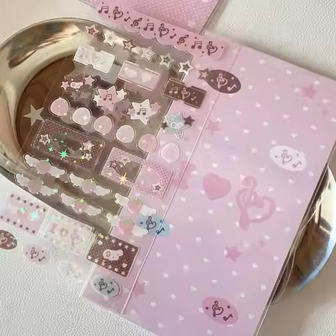 Musical Note Strawberry Glitter Sticker Mobile Phone Case Decorative Sticker Handbook Sticker DIY De