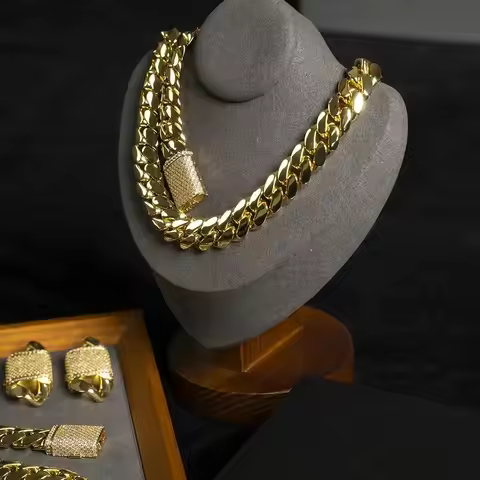 18k Gold Plated 18mm-22mm Thick Gold Necklace Bracelet Miami Cuban Link Chain for Men
