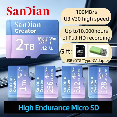 High Speed Max 190Mb/s Micro TF SD Card V30 A2 SDXC 128GB‑1TB for 4K Drone Dash Cam Home Security Ca
