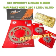KAWASAKI NINJA 250 SL Z250 - 520 REAR FRONT SPROCKET & CHAIN O-RING GOLD SPOCKET DEPAN BELAKANG SPOK