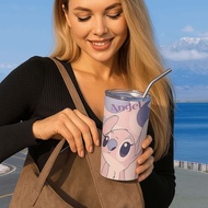 X-STARRY ความจุขนาดใหญ่ แก้วน้ำคู่รัก Stitch การ์ตูน พร้อมหลอด แก้วเก็บความเย็นน่ารัก ใหม่ แบบพกพา แ