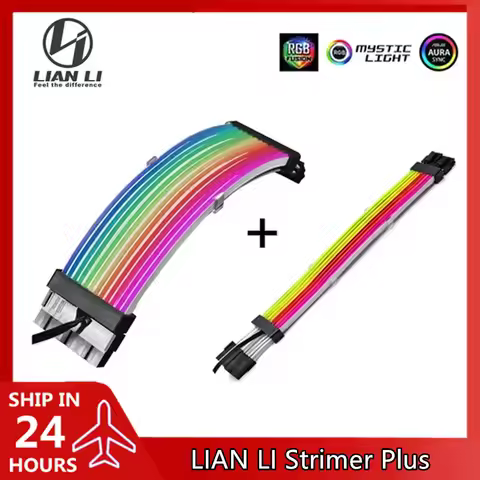 LIAN LI Strimer Plus RGB PSU Extension Cable 24Pin ATX Rainbow Noen Power Line+Triple 8Pin+GPU Dual 