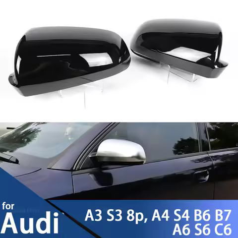 Black Side Mirror Caps for Audi A3 S3 8P 05-08 A4 S4 B6 B7 8E 8H, A6 S6 C6 4F Replacement Style Carb