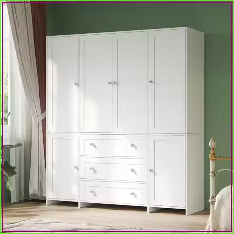 71" Armoire Wardrobe Closet with Mirror, 6 Doors & 3 Drawers