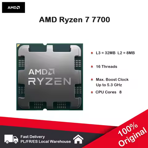 AMD Ryzen 7 7700 Processor 5.3GHz 8-Core 16-Thread 40MB Game Cache 5NM TDP 65W AM5 Gaming CPU Socket