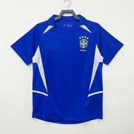 2002 Brazil Away Blue Short Sleeve Vintage Soccer Jersey 1:1 Quick Dry Sweatshirt