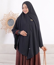 Jilbab syari hermosa hitam polos ukuran jumbo bahan wolfis premium-Khimar jumbo cutting v