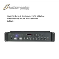 Studiomaster ISMA150 2 mic, 2 line inputs, 150W 100V line mixer amplifier with 6 zone selectable out