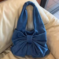 2024 New Style Fashion Simple Denim Shoulder Handbag Exquisite Bow Niche Commuter Tote B4EY
