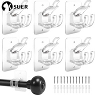 SUERHD 6 pcs No Drilling Curtain Rod Holder, Transparent No Drilling No Drilling Curtain Rod Brackets,  Self-Adhesive Wall Mount Curtain Rod Holder Curtain