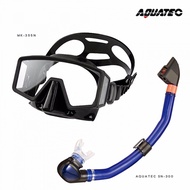 AQUATEC SN-300 乾式潛水呼吸管＋MK-355N 無框貼臉側邊視窗潛水面鏡 優惠組-PG CITY