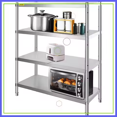 Stainless Steel 4-Tier Shelving Unit 46.8x18.5 Inch Heavy Duty Adjustable Shelf 330lbs Per Tier for 