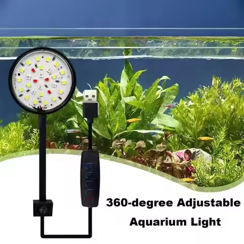 Mini 5/7W LED Fish Tank Clip Lamp 360-Degree Rotation Aquarium Plant Light Living Room