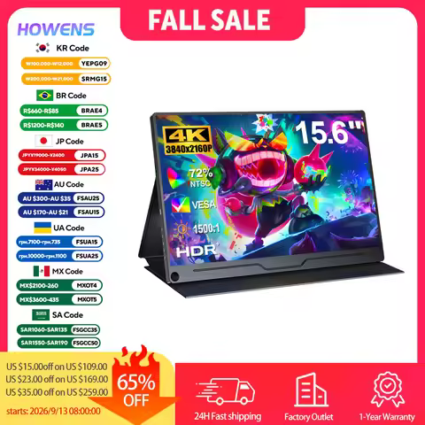 15.6" 4K Portable Monitor UHD 3840x2160 IPS Screen Display Type C HDMI For Gaming Laptop Mac NUC Min