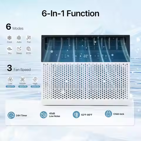 10000BTU U-Shaped Window AC with App Control, 6-in-1 Unit Cools 450 Sq.Ft, Custom