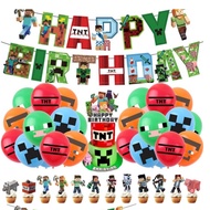 Minecraft Birthday Party Tableware Cake Topper Balloon Happy Birthday Banner Party Decoration Game