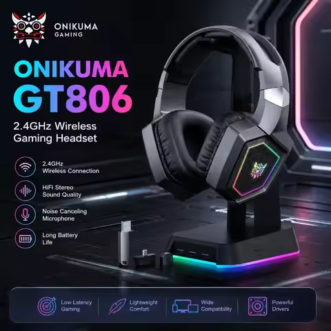 ONIKUMA GT806 Wireless Gaming Headset 2.4GHz Noise Canceling Microphone HiFi Stereo Low Latency Over