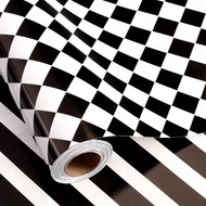 Checkered Flag Wrapping Paper Roll - Black And White Diamond & Stripe, Reversible Race Car Gift Wrap