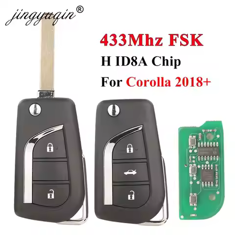 jingyuqin New 433Mhz FSK Flip Remote Car Key for Toyota 2018+ Corolla RAV4 Hice Wildlander 2/3B VA2
