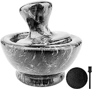 Mortar and Pestle Set, Marble Mortar and Mushroom Pestle,4 inch,1/2 Cup,Pill Crusher with Brush Placemat for Pills Herbs Spices,Easy to Grip,Stone Grinder Gets a Fine Grind Easily,Black