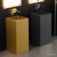 Strong Steel Gold Stainless Steel Wash Basin Integrated Floor-Standing Square Pedestal Basin Hotel S