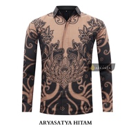 KEMEJA HITAM Original Batik Shirt With ARYASATYA Motif, Black Batik Shirt For Men, Men, Slimfit, Full Layer, Long Sleeve