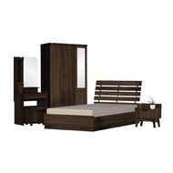 Raminthra Furniture  ชุดห้องนอน 3.5 ฟุต ระแนงหลังเหล็ก ( เตียง +ตู้เสื้อผ้า 3บาน+โต๊ะแป้ง 60 ซม.+ตู้ข้างเตียง) สีวอลนัท Bedroom Set