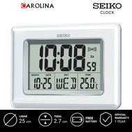 Jam Dinding SEIKO QHL058W Digital Alarm White Plastic Case LCD Dial Thermometer Bedside / Desk & Tab