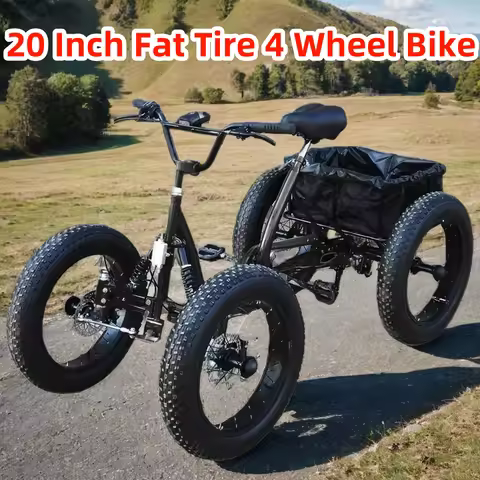 20inch Cargo Bike Fat Tire 4 Wheel Bicycle Pedal Four Wheeler Can Be Used As Cargo for City Travel w