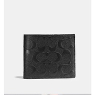 Coach F75371 Men Compact ID 3 in 1 Wallet Bifold Embossed Leather Black