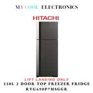 HITACHI 550L 2 DOOR TOP MOUNTED FRIDGE RVG690P7MSGGR [GLASS GRAY] - 2 YEARS WARRANTY