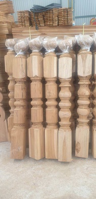 เสาบันไดไม้สัก ลูกกลึงไม้สัก (3นิ้วx3นิ้วx80cm.)(4นิ้วx4นิ้วx120cm.)(จำนวน 1ลูก) บันไดไม้ ระเบียงไม้