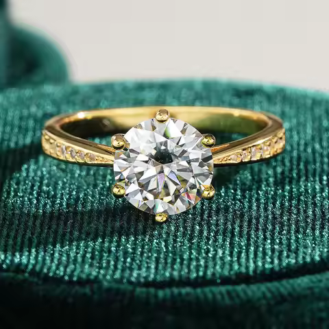 Luxury 100% Real 18k Gold Women's Six Claw Ring 8mm Round 2ct 1 karat Moissanite Diamond Ring