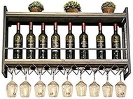 Vintage Wine Racks Wall-Mounted, Kitchen Bar Unit Floating Shelves Rustic Wood Board Wine Bottle Holder Metal Iron Wine Glass Rack Goblet Stemware Racks (Size : 80×20×52cm) The New