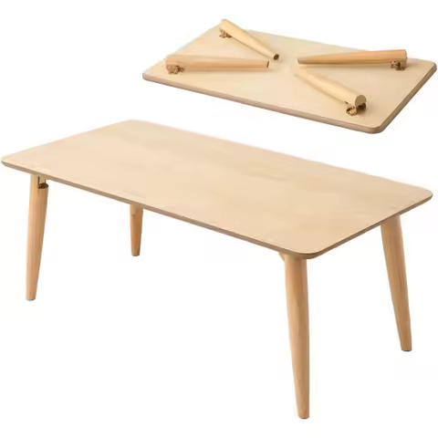 Wood Folding Coffee Table Rectangle Large (20.5"x41.3") Natural, Floor Sitting Low Table Small Space