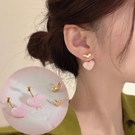 Korean Cute Girl Pink Love Drop Earrings Fashion Women Gold Heart Shaped Stud Earrings S925 Silver Needle Jewelry Accessories