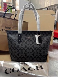 全新正品美國Coach蔻馳托特包city30黑灰色托特包拉鍊